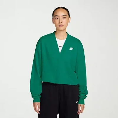 Nike Womens Y Neck Long Sleeve Cardigan In Green