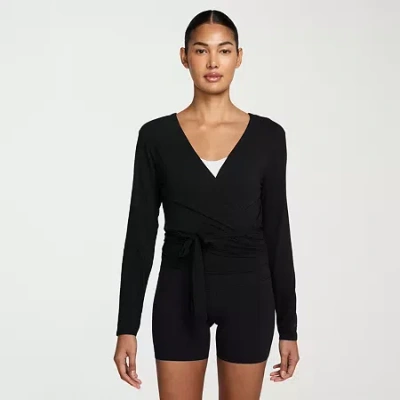 Nike Womens Y Neck Long Sleeve Wrap Shirt In Black