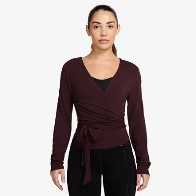 Nike Womens Y Neck Long Sleeve Wrap Shirt In Red