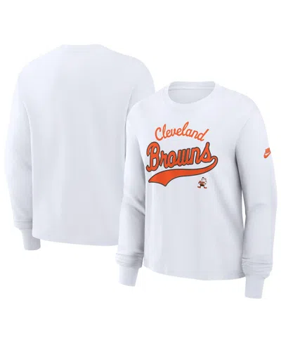 Nike Women'sâ White Cleveland Browns Essential Long Sleeve Boxy T-shirt