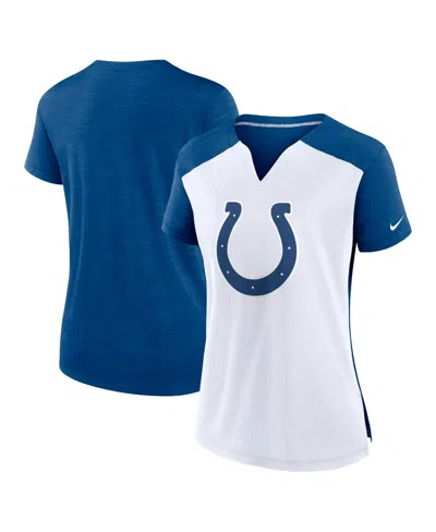 Nike Women'sâ White/royal Indianapolis Colts Impact Exceed Performance Notch Neck T-shirt In Blue