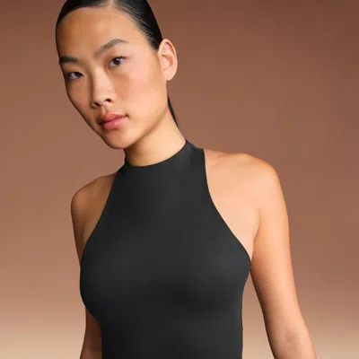 Nike Women'sskims Matte Mock-neck Racerback Tank Top In Black