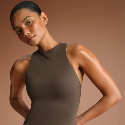 Nike Women'sskims Matte Mock-neck Racerback Tank Top In Brown