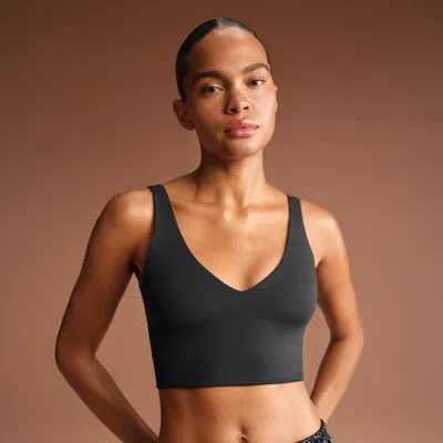 Nike Women'sskims Matte V-neck Long-line Bra In Black