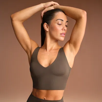 Nike Women'sskims Matte V-neck Long-line Bra In Green