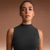 Nike Women'sskims Vintage Seamless Mock-neck Long-line Bra In Black