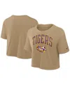 Nike Women's Tan Lsu Tigers Power Pursuit Athletic Prep Arch Performance Cropped T-shirt