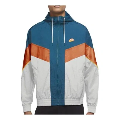 Nike Woven Contrasting Colors Athleisure Casual Sports Hooded Jacket Blue White Orange Colorblock In Multi