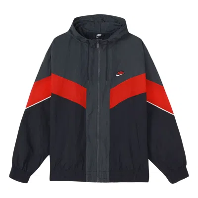Nike Woven Contrasting Colors Athleisure Casual Sports Hooded Jacket Gray In Black