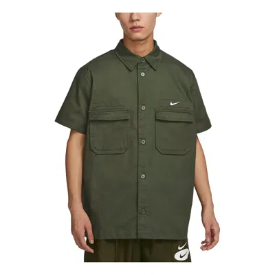 Nike Woven Military Short-sleeve Button-down Shirt 'olive Green'