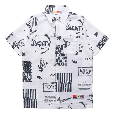 Nike Woven Soccer/football Athleisure Casual Sports Printing Lapel Shirt White