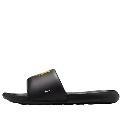 Nike X Fc Barcelona Victori One Slides 'black Midwest Gold Imperial Purple' In Black/midwest Gold/imperial Purple