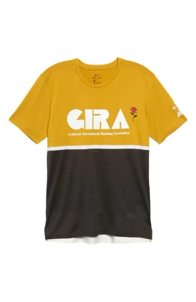 Nike X Gyakusou Dri-fit Gira Performance Running T-shirt In Mineral Yellow/deep Pewter