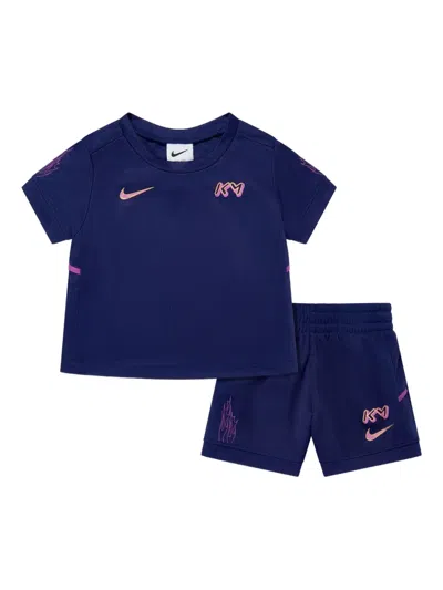 Nike Babies' X Kyllian Mbappé Flame-logo Shorts-set In Blue