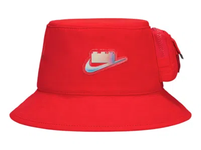 Pre-owned Nike X Lego Big Kids Collection Apex Bucket Hat In Rush Red/dark Cayenne/metallic Silver