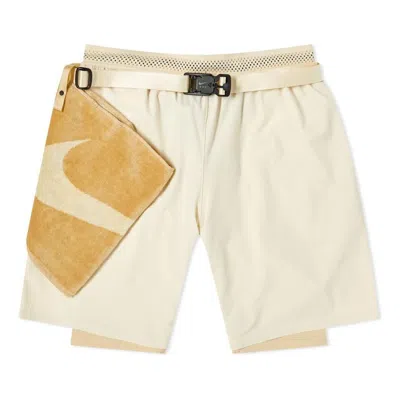 Nike X Mmw Crossover Ss22 Solid Color Belt Straight Shorts Creamy White In Neutral