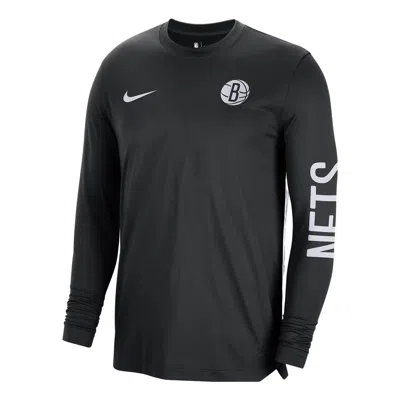 Nike X Nba Dri-fit Brooklyn Nets Long Sleeve Pre-game T-shirt 'black'