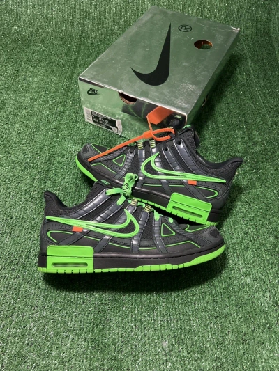 Pre-owned Nike X Off White Nike Dunk Low Off White Rubber Dunk Green Strike Size 9 Shoes In Black