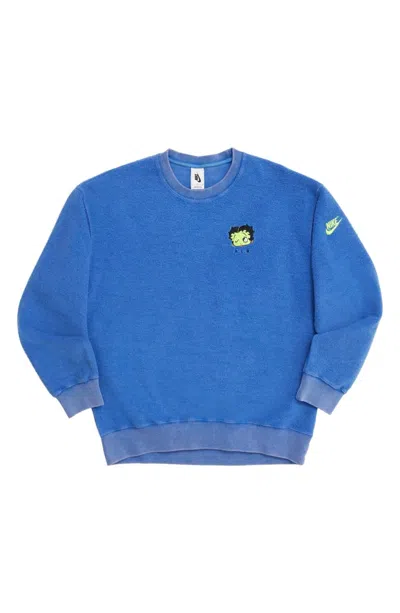 Pre-owned Nike X Olivia Kim Betty Boop Fleece Crewneck Sweatshirt In Game Royal