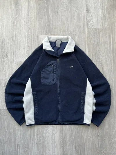 Pre-owned Nike X Outdoor Life Vintage Nike Fleece Nylon Sherpa Jacket Mini Swoosh Logo In Blue