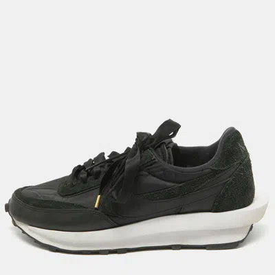 Pre-owned Sacai Black/grey Suede And Nylon Ld Waffle Sneakers Size 46 In Green