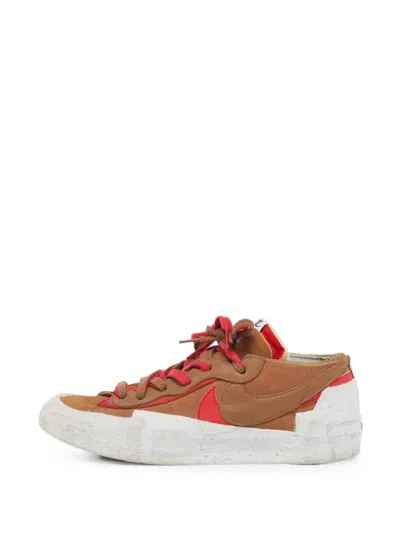 Pre-owned Nike X Sacai Blazer Leather And Suede Lace Up Sneakers In Brown