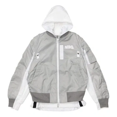 Nike X Sacai Double Layer Contrasting Colors Sports Hooded Jacket 'grey' In Gray