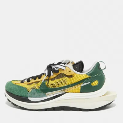 Pre-owned Nike X Sacai Green/yellow Mesh And Suede Vaporwaffle Sneakers Size 43