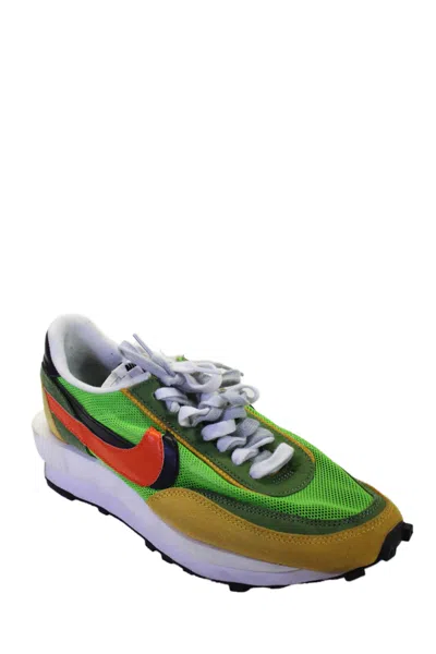NIKE X SACAI MENS LD WAFFLE GUSTO MESH SUEDE TRIM SNEAKERS GREEN GUSTO