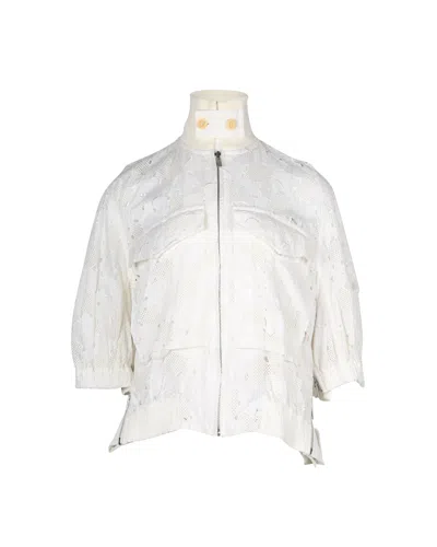 Sacai Bomber Jacket In White Cotton Lace