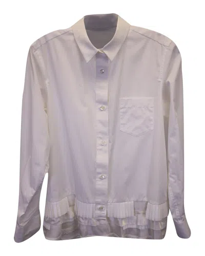 Sacai Button-down With Pleated Hem In White Polyester