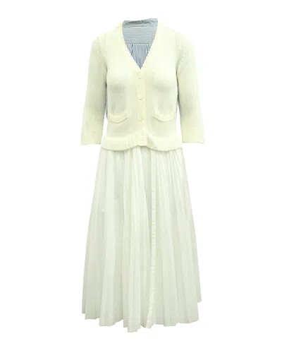 Sacai Knit And Pleated Maxi Dress In Multicolor Cotton