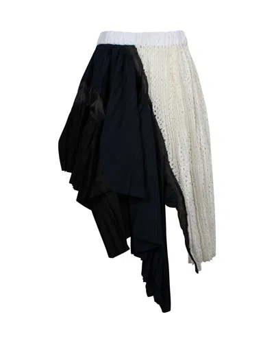 Sacai Lace Pleated Asymmetric Deconstructed Skirt In Multicolor Cotton Blend