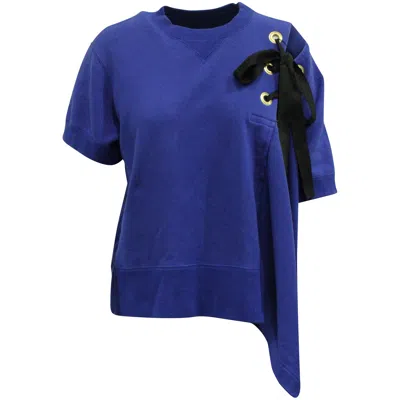 Sacai Lace-up Shoulder Top In Blue Cotton