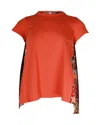 Sacai Printed Flared Back T-shirt In Orange Cotton In Orange