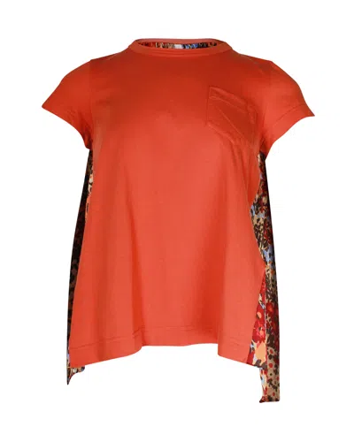 Sacai Printed Flared Back T-shirt In Orange Cotton