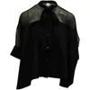 Sacai Ribbon Neckline Sheer Panel Blouse In Black Polyester In Black