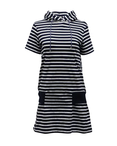 Sacai Stripe Dress With Hood In Black And White Cotton