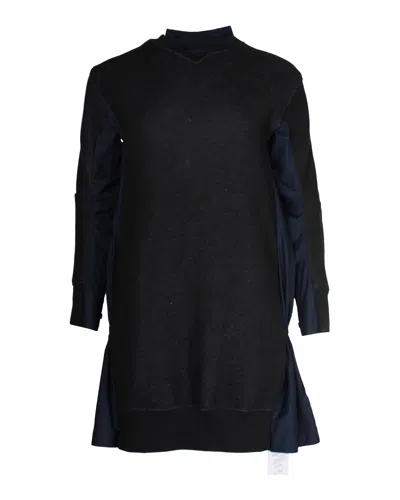 Sacai Sweater Dress With Poplin Back In Black And Navy Blue Cotton