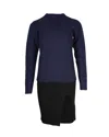 Sacai Textured Knit Side Slit Mini Dress In Navy Blue And Black Wool In Blue