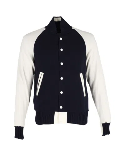 Sacai Varsity Bomber Jacket In Navy Blue Wool