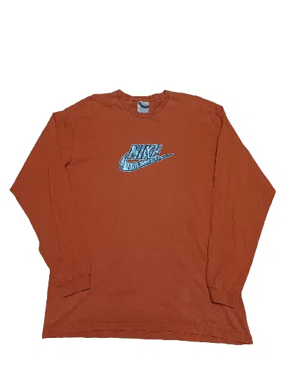 Pre-owned Nike X Skategang Nike Vintage Silver Biglogo Longsleeve Tee Sweatshirt In Orange