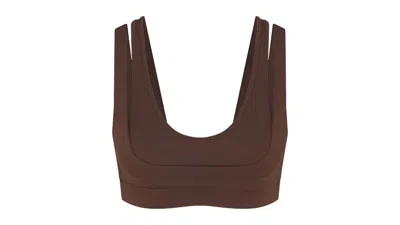 Pre-owned Nike X Skims Women's Matte Double Strap Scoop Bra In Dark Sepia In Brown
