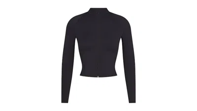 Pre-owned Nike X Skims Women's Matte Mock Neck Full Zip Jacket In Obsidian In Black
