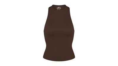Pre-owned Nike X Skims Women's Matte Mock Neck Racer Tank In Dark Sepia In Brown