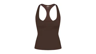 Pre-owned Nike X Skims Women's Matte Racer Back Tank In Dark Sepia In Brown