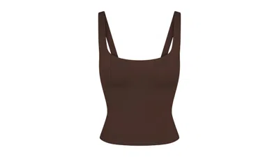 Pre-owned Nike X Skims Women's Matte Square Neck Tank In Dark Sepia In Brown
