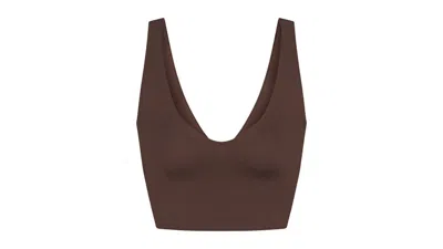 Pre-owned Nike X Skims Women's Matte Vneck Bra Top In Dark Sepia In Brown
