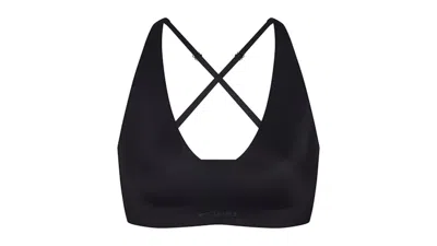 Pre-owned Nike X Skims Women's Shine Vneck Bra In Obsidian In Black