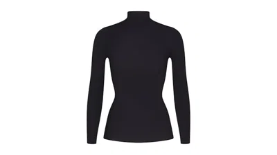 Pre-owned Nike X Skims Women's Weightless Layers Mock Neck Long Sleeve Top In Obsidian In Black